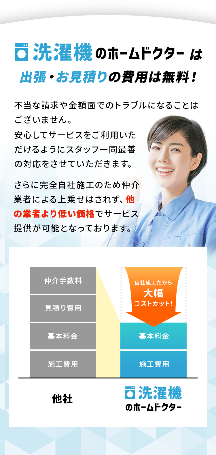 洗濯機のホームドクターは出張・お見積りの費用は無料！